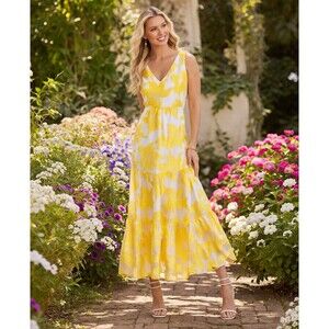 Boston Proper Exploded Metallic Floral Jacquard Organza Tiered Maxi Dress 12